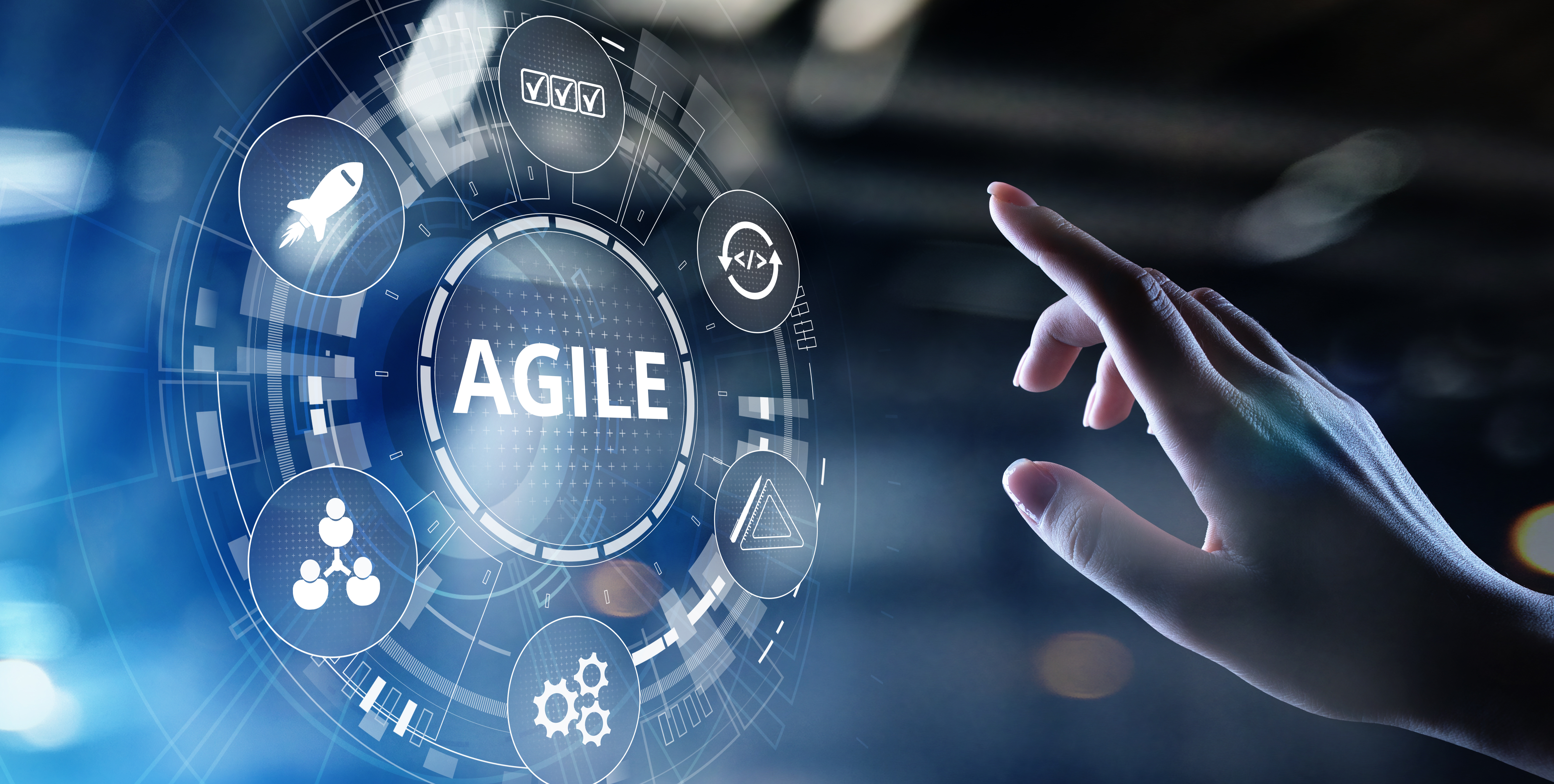 Agile development methodology concept on virtual screen. Technology concept. Agile development methodology concept on virtual screen. Technology concept.